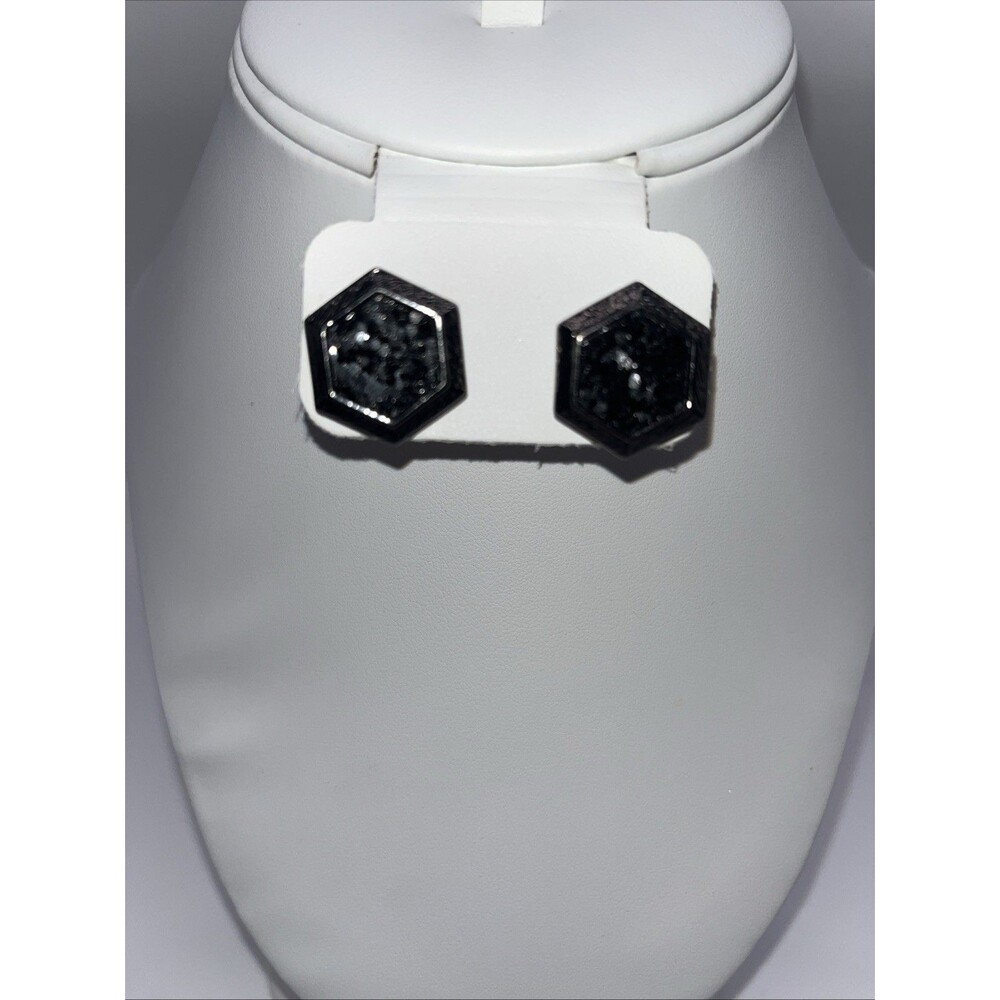 Givenchy Hexagonal Black Gunmetal Sequin Stud Earrings